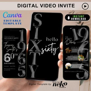 Elegante invito per il 60° compleanno per lui, moderno invito per la festa del 60° compleanno per uomo, video animato invito digitale per il 60° compleanno, invito per donne, invito telefonico per il compleanno