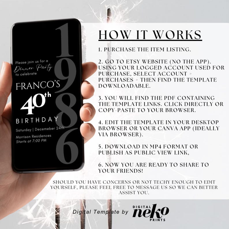 Digital 40th Birthday Invitation For Men, 40 Invite Ecard, Virtual Rustic Marquee BBQ Forty Party Invite For Him, Self Editable Template, Digital 40th Birthday Invitation, 40th Ecard, Black Gold Silver Balloon Diamond Video Party Invite For Black Tie Gala, Editable Itinerary, Men's 40th Birthday Digital Invitation Template, Birthday Invite for Him Digital, 40th Birthday Party Invitation, 40th Men Party Invite, Digital Men Birthday Invitation, The Man The Legend by DigitalNekoPrints