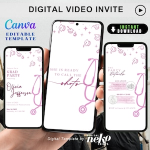 Nurse Graduation Party Invite Video Template Editable, RN Graduation Invitation, New Registered Nurse Graduation Party Digital Grad Invite