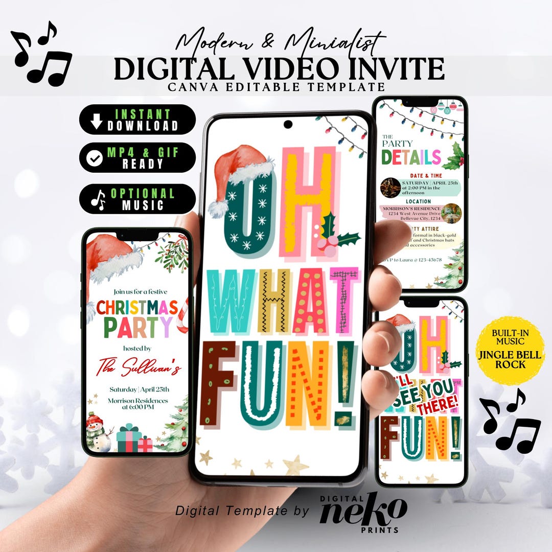 Oh What Fun Party Invite: Modern Christmas Party Invitation Kids ...