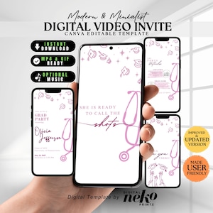 Szablon wideo zaproszenia na przyjęcie z okazji ukończenia studiów przez pielęgniarkę (edytowalny), zaproszenie na ukończenie studiów przez pielęgniarkę dyplomowaną, cyfrowe zaproszenie na przyjęcie z okazji ukończenia studiów przez nową pielęgniarkę dyplomowaną