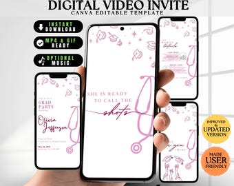 Nurse Graduation Party Invite Video Template Editable, RN Graduation Invitation, New Registered Nurse Graduation Party Digital Grad Invite
