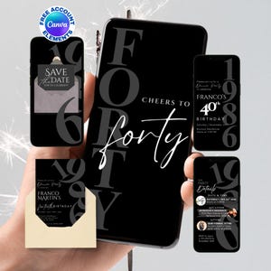 40th Birthday Animated Invitation for Men: Black Minimalist Modern Party Evite for Him Editable Canva Milestone Party DIY (Digital Download)
