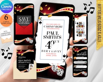 Poker Birthday Party Invite: 40th Casino Party Invite, Any Age Playing Cards Invite, Deck Las Vegas Poker Night Invite (Digital Download)