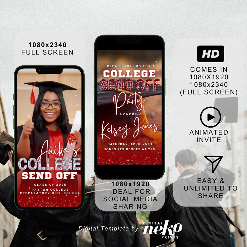Red High School Grad 25, College Send off Grad Party Canva Editable ...