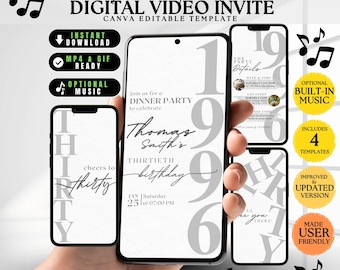 30th Invitation Men, Digital Birthday Invitation 30th for Him, Modern Rustic Minimalist DIY 30th Invitation Men, Digital 30th Party Invite