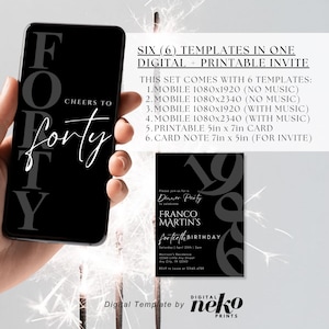 Digital 40th Birthday Invitation For Men, 40 Invite Ecard, Virtual Rustic Marquee BBQ Forty Party Invite For Him, Self Editable Template, Digital 40th Birthday Invitation, 40th Ecard, Black Gold Silver Balloon Diamond Video Party Invite For Black Tie Gala, Editable Itinerary, Men's 40th Birthday Digital Invitation Template, Birthday Invite for Him Digital, 40th Birthday Party Invitation, 40th Men Party Invite, Digital Men Birthday Invitation, The Man The Legend by DigitalNekoPrints