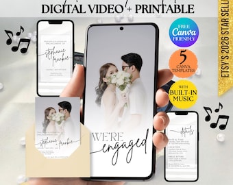 Invitación de compromiso digital: Compromiso con monograma, Tarjeta de compromiso imprimible, Invitación de boda minimalista (Descarga digital)