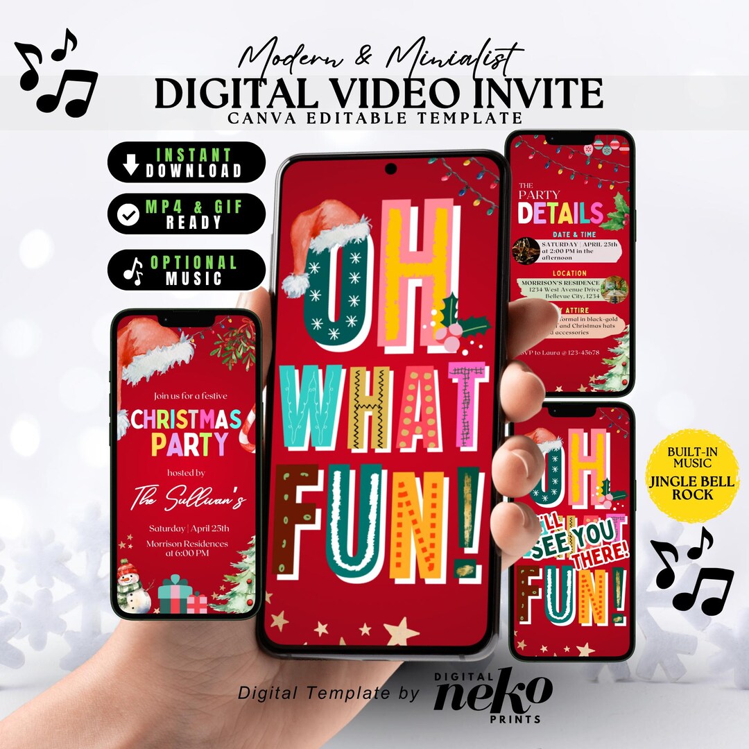 Red Christmas Fun Invite: Oh What Fun Party Invite, Modern Christmas ...