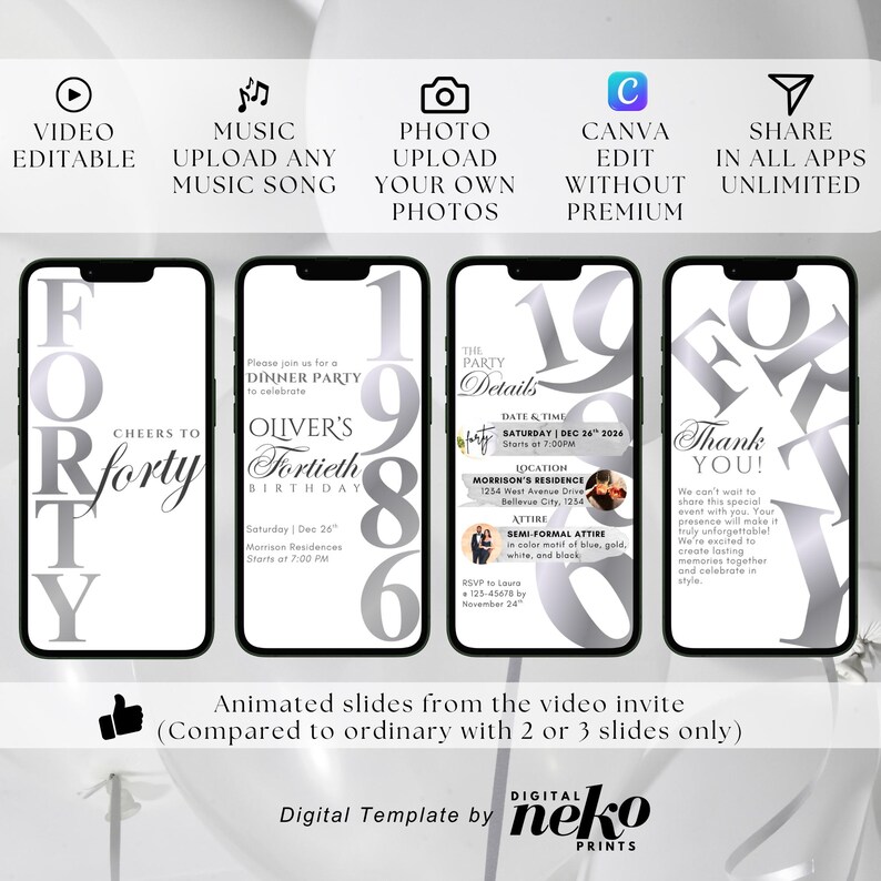 Digital 40th Birthday Invitation For Men, 40 Invite Ecard, Virtual Rustic Marquee BBQ Forty Party Invite For Him, Self Editable Template, Digital 40th Birthday Invitation, 40th Ecard, Black Gold Silver Balloon Diamond Video Party Invite For Black Tie Gala, Editable Itinerary, Men's 40th Birthday Digital Invitation Template, Birthday Invite for Him Digital, 40th Birthday Party Invitation, 40th Men Party Invite, Digital Men Birthday Invitation, The Man The Legend by DigitalNekoPrints