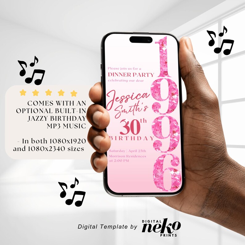 Pink 30th Invite, 30th Birthday Party Invitation, Rose Gold Pink Balloons, Digital 30th Glam Dinner Invite Template, Diamond Video Editable Brunch Itinerary, Digital 30th Birthday Invitation, 30th E-Invite, 30th Birthday Evite, 30th Party Invitation, Digital 30th Invitation, Digital Invitation, Digital 30th Birthday Party Video Invitation, 30th Glam Invite, Animated Black Gold Silver Diamond Evite, Self Editable Itinerary eCard by DigitalNekoPrints