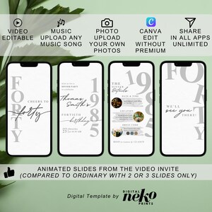 40th Birthday Invitation Editable 40th invite Black invitation Simple Elegant For Him or Her Instant Download Printable, Digital Men Birthday Invitation, Invitation for Men, Animated Invite, Mobile & Editable, 40th birthday invitation digital, 40th invite for him, 40th Birthday Card Invite, Men birthday invite, Men Digital Invite  by DigitalNekoPrints