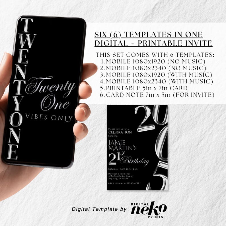 21 evite electronic, hello 21 birthday, 21 Phone Invitation, Modern 21 Birthday, 21st birthday digital invitation, 21st Casino Birthday Invitation, 21st Birthday Party Invitation, Silver Blue Balloons Digital 21st Glam Dinner Invite Template, Diamond Video Editable Brunch Itinerary, 21st Birthday Invitation Template, 21st Party Invite Editable Template, Customisable Party Evite, Digital Download, Party Invitation boy, 21st Digital Evite by DigitalNekoPrints
