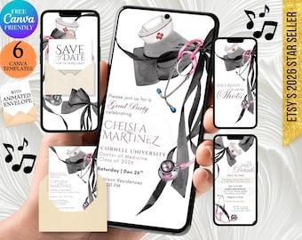 Black Bow RN Grad Party Stethoscope Invite: Grad Party Evite, Rn Digital Grad Invitation Nurse Grad Party Invite for Her (Digital Download)