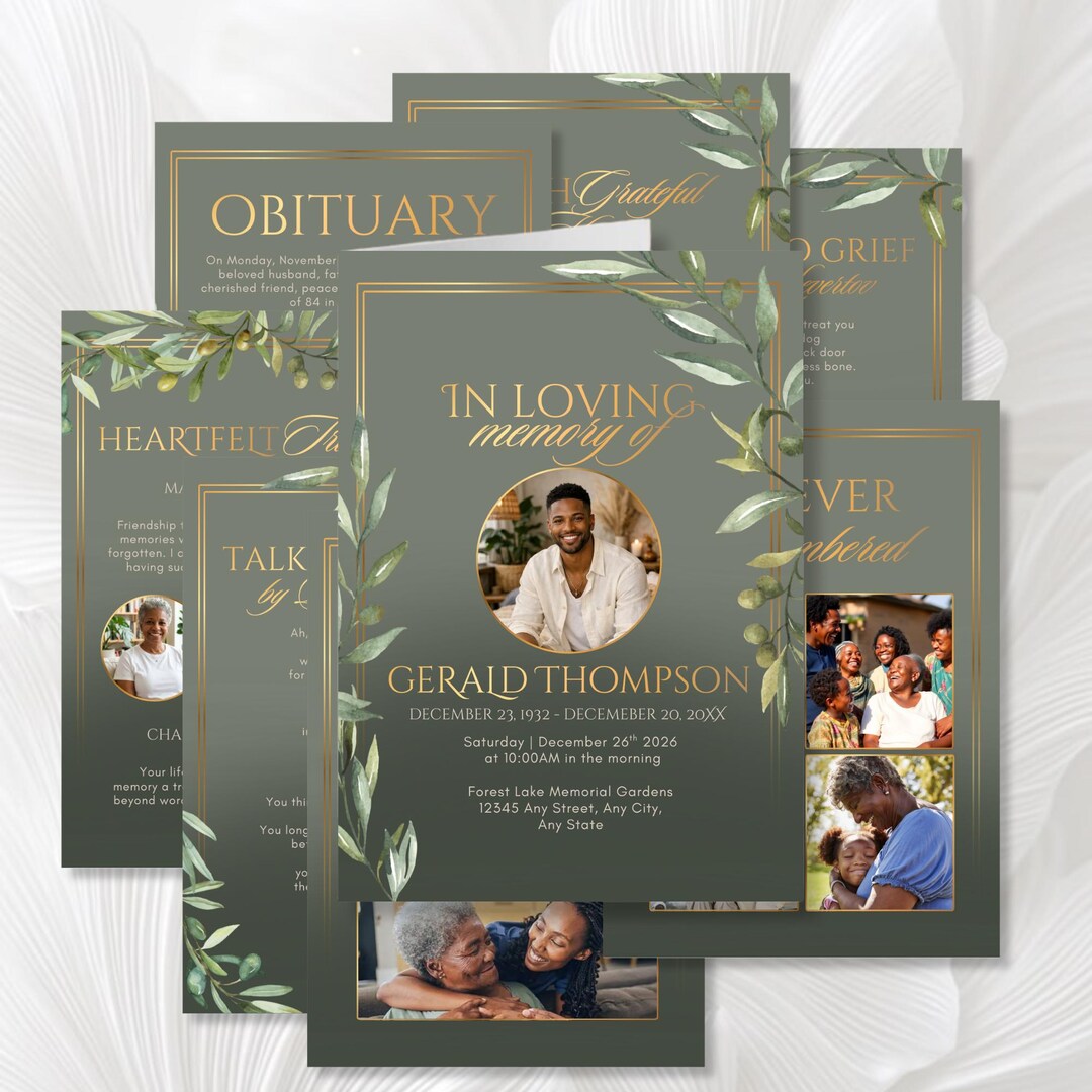 Sage Green Memorial Program Template: in Memory Of, Minimalist ...