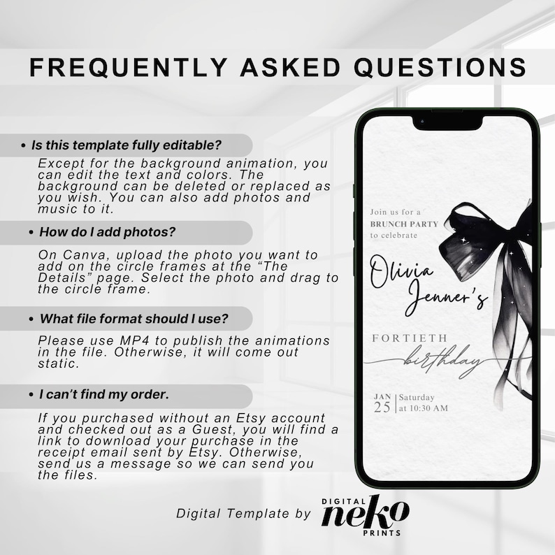 Digital 40th Birthday Party Invitation, Animated Black Gold Dinner Invite For Women, Brunch Evite For Her, Digital 40th Birthday Invitation, 40th Birthday Party Invite, 40th Party Invitation, Digital 40th Invitation, Forty Birthday Invitation, 40th Birthday invite, Fortieth E-Invite Template, Digital Invite, Mobile Phone Evite, Digital Forty 40th Birthday Invitation Template, Electronic Birthday Evite, Rose Gold Confetti 40th Birthday Invite, Editable Day Itinerary by DigitalNekoPrints