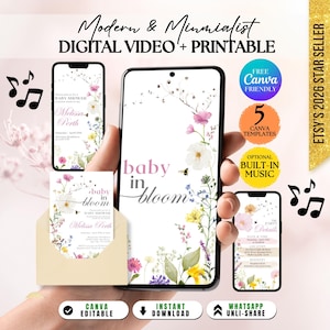 Baby In Bloom Invitation | Baby Shower Invitation Template | Floral Spring Summer Baby Shower, Baby in Bloom Invitation, Wildflowers Baby Shower Invitation, Purple Pink Flower Invitation, Wild Flower Invite, Floral Baby Brunch Invite, Baby in Bloom Invitation, Boho Arch Floral Baby Shower Invitation, Pink Flower Invitation, Spring Baby Shower Invite, Girl Baby, Wildflower Baby Shower Invite, Muted Pink Boho Spring Flowers Baby Shower Invitation by DigitalNekoPrints