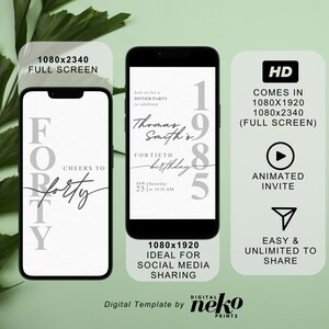 40th Birthday Invitation Editable 40th invite Black invitation Simple Elegant For Him or Her Instant Download Printable, Digital Men Birthday Invitation, Invitation for Men, Animated Invite, Mobile & Editable, 40th birthday invitation digital, 40th invite for him, 40th Birthday Card Invite, Men birthday invite, Men Digital Invite  by DigitalNekoPrints