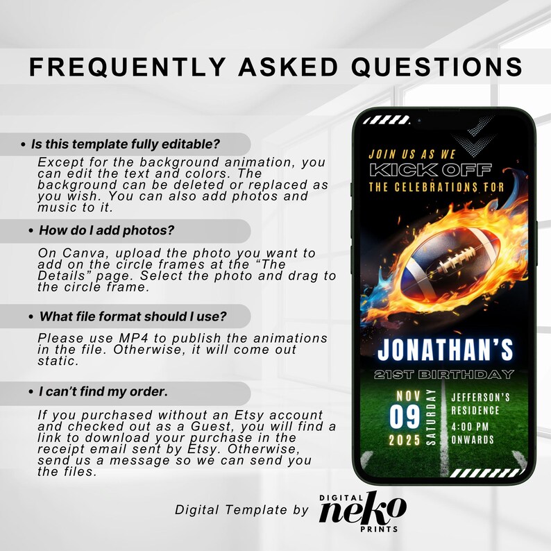 Editable Football Themed Birthday Party Invitation Card Template, Digital Football Birthday Invite, Electronic Sports Birthday Mobile, Sports Birthday Invitation, Editable Event Sports Theme Invite, Any Age, Sporting Event Flyer, Digital Template, Instant Download, First Year Down Invitation, Football 1st Birthday Invitation, Boy 1st Birthday Evite, Sports Birthday Party, Printable Template, Soccer Ticket Birthday Invitation, Soccer Party Kids, Digital Editable Printable by DigitalNekoPrints