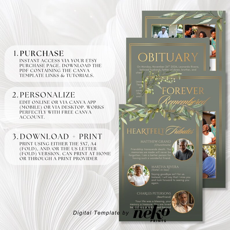Sage Green Memorial Program Template: in Memory Of, Minimalist ...