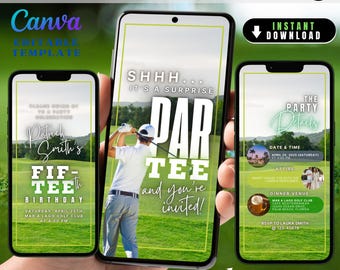Surprise Golf Party Evite for Men, Modern 50Th Birthday Invite for Him, Minimalist 60th Birthday Par Tee Evite, Men Birthday Digital Invite
