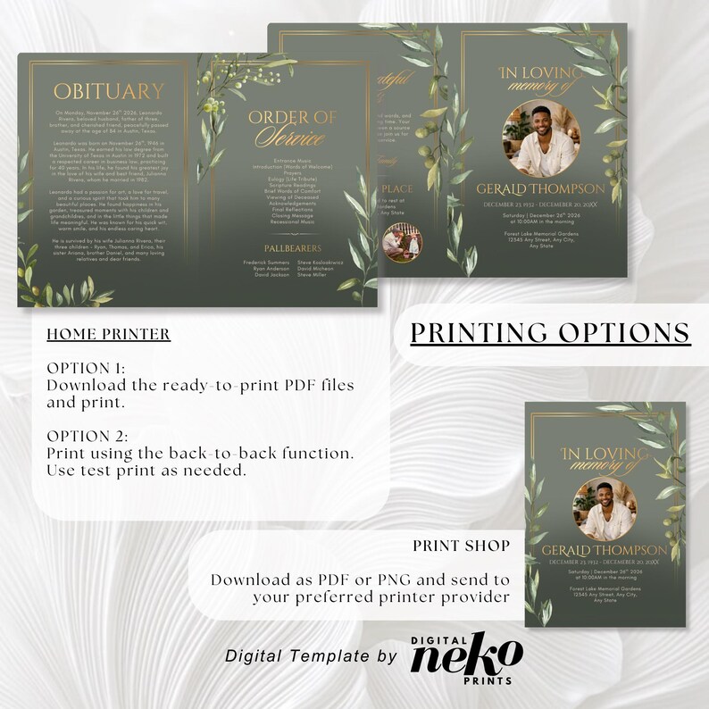 Sage Green Memorial Program Template: in Memory Of, Minimalist ...