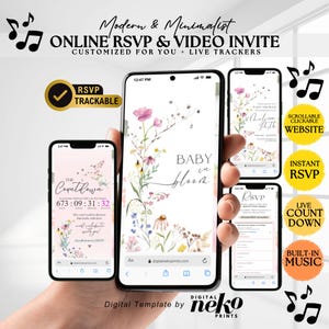Zaproszenie RSVP Baby in Bloom: internetowa strona internetowa RSVP na baby shower, przewijana i śledzenie na żywo, motyw kwiatów polnych dostosowany do Twoich potrzeb z odliczaniem czasu