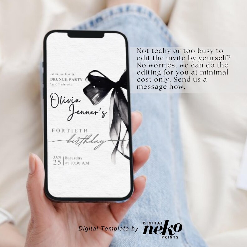 Digital 40th Birthday Party Invitation, Animated Black Gold Dinner Invite For Women, Brunch Evite For Her, Digital 40th Birthday Invitation, 40th Birthday Party Invite, 40th Party Invitation, Digital 40th Invitation, Forty Birthday Invitation, 40th Birthday invite, Fortieth E-Invite Template, Digital Invite, Mobile Phone Evite, Digital Forty 40th Birthday Invitation Template, Electronic Birthday Evite, Rose Gold Confetti 40th Birthday Invite, Editable Day Itinerary by DigitalNekoPrints