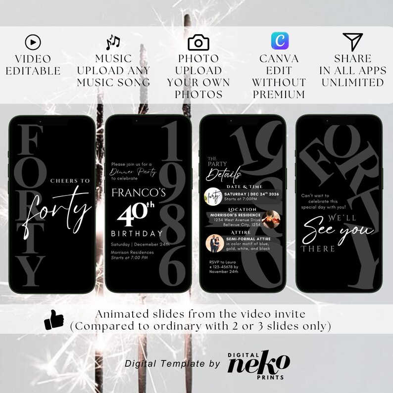 Digital 40th Birthday Invitation For Men, 40 Invite Ecard, Virtual Rustic Marquee BBQ Forty Party Invite For Him, Self Editable Template, Digital 40th Birthday Invitation, 40th Ecard, Black Gold Silver Balloon Diamond Video Party Invite For Black Tie Gala, Editable Itinerary, Men's 40th Birthday Digital Invitation Template, Birthday Invite for Him Digital, 40th Birthday Party Invitation, 40th Men Party Invite, Digital Men Birthday Invitation, The Man The Legend by DigitalNekoPrints