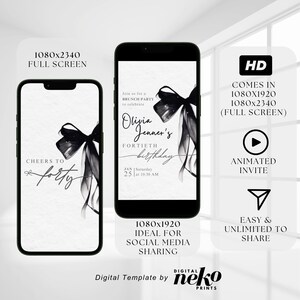 Digital 40th Birthday Party Invitation, Animated Black Gold Dinner Invite For Women, Brunch Evite For Her, Digital 40th Birthday Invitation, 40th Birthday Party Invite, 40th Party Invitation, Digital 40th Invitation, Forty Birthday Invitation, 40th Birthday invite, Fortieth E-Invite Template, Digital Invite, Mobile Phone Evite, Digital Forty 40th Birthday Invitation Template, Electronic Birthday Evite, Rose Gold Confetti 40th Birthday Invite, Editable Day Itinerary by DigitalNekoPrints