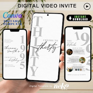 Faire-part hommes 30e, Faire-part d'anniversaire numérique 30e pour lui, Bricolage minimaliste rustique moderne 30e Invitation hommes, Faire-part numérique 30e