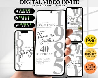 40e anniversaire numérique élégant, 40e anniversaire femme, 40e invitation numérique 40e anniversaire mobile moderne, lui 40e invitation, homme 40e invitation homme