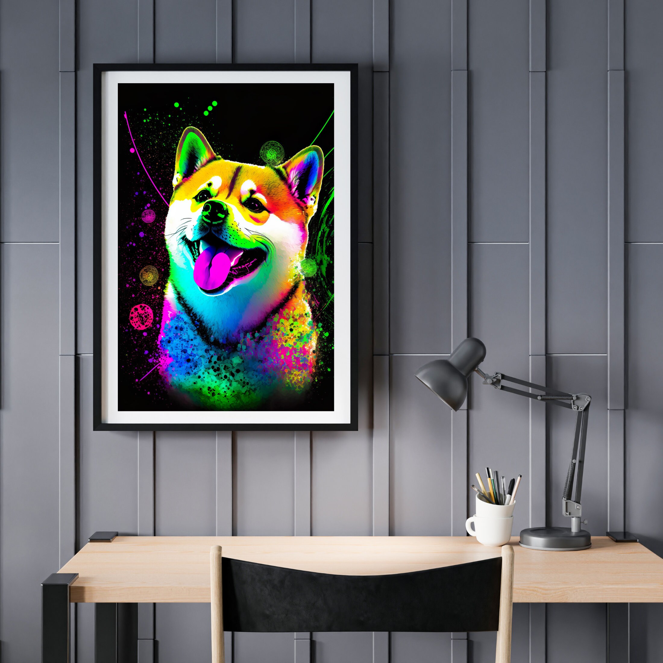 Neon Shiba Inu PRINTABLE ART Chibi Print Instant Download Dog Poster ...