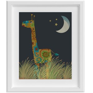 Colorful Giraffe on Safari Under the Stars for Nursery/Child's Room. 8x10, 11x14, 16x20, 20x24. *Frame Not Included.