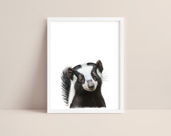 Skunk Art - Baby Skunk Nursery Print - Baby Animal Print - Skunk Watercolor Art - Skunk  Wall Art - Woodland Animal Nursery - Digital