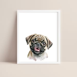 Pug Art - Baby Pug Nursery Print - Puppy Print - Pug Watercolor Art - Pug  Wall Art - Pet Dog Nursery - Digital