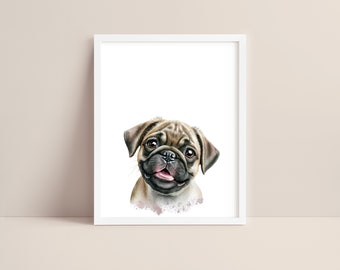 Pug Art - Baby Pug Nursery Print - Puppy Print - Pug Watercolor Art - Pug  Wall Art - Pet Dog Nursery - Digital
