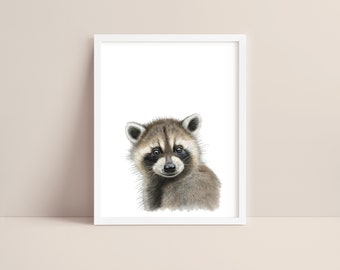 Raccoon Art - Baby Raccoon Nursery Print - Animal Print - Raccoon Watercolor Art - Raccoon Wall Art - Woodland Animal Nursery - Digital