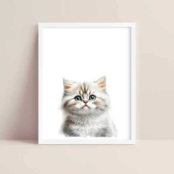 Persian Kitty Art - Kitten Nursery Print - Kitten Print - Persian Kitty Watercolor Art - Persian Kitty Wall Art - Pet Cat Nursery - Digital