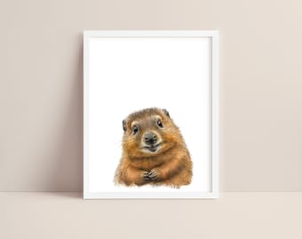 Beaver Art - Baby Beaver Nursery Print - Baby Animal Print - Beaver Watercolor Art - Beaver  Wall Art - Woodland Animal Nursery - Digital