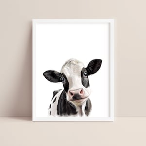 Arte de la vaca negra - impresión del vivero de la vaca del bebé - impresión del animal del bebé - arte de la acuarela de la vaca - arte de la pared de la vaca - vaca del bebé - vivero de animales de granja - digital