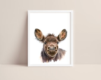 Moose Art - Baby Moose Nursery Print - Baby Animal Print - Moose Watercolor Art - Moose  Wall Art - Woodland Animal Nursery - Digital