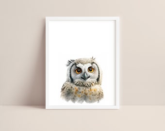 Owl Art - Baby Owl Nursery Print - Baby Animal Print - Owl Watercolor Art - Baby Owl Wall Art - Woodland Animal Nursery - Digital