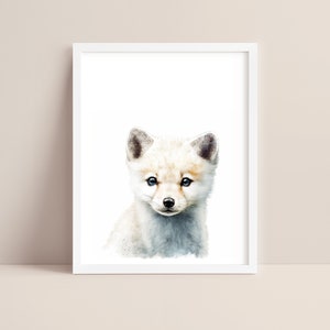 Arctic Fox Art - Baby Arctic Fox Nursery Print - Baby Animal Print - Fox Watercolor Art - Fox Wall Art - Arctic Animal Nursery - Digital