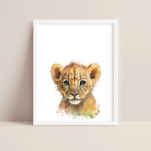 Lion Art - Baby Lion Nursery Print - Baby Animal Print - Lion Watercolor Art - Lion Wall Art - Safari Animal Nursery