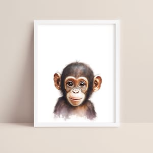 Baby Chimp Art - Chimp Nursery Print - Baby Animal Print - Chimpanzee Watercolor Art - Chimpanzee Wall Art - Safari Animal Nursery