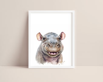 Hippo Art - Baby Hippo Nursery Print - Baby Animal Print - Hippo Watercolor Art - Hippo Wall Art - Safari Animal Nursery