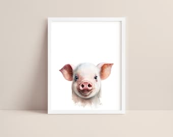Arte del cerdo - Impresión del vivero del cerdo del bebé - Impresión del animal del bebé - Arte de la acuarela del cerdo - Lechón del bebé - Arte de la pared del cerdo - Vivero de animales de granja - Digital