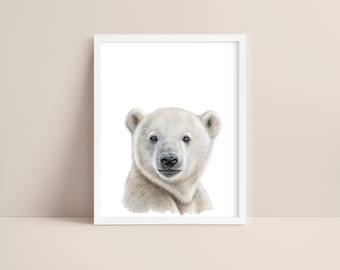 Polar Bear Art - Baby Polar Bear Nursery Print - Animal Print - Polar Bear Watercolor Art - Polar Bear  Wall Art - Nursery Art - Digital