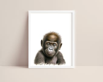 Gorilla Art - Baby Gorilla Nursery Print - Baby Animal Print - Gorilla Watercolor Art - Gorilla Wall Art - Safari Animal Nursery